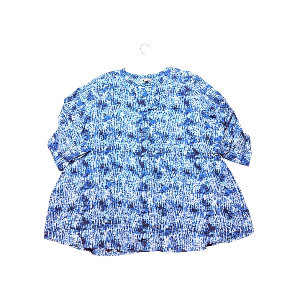 Woman Within Tunic Top Womens 26/28 Blue Excellent‎ Rayon Abstract Henley